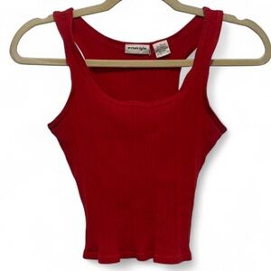 Y2K Energie Red Ribbed Cropped Tank Top